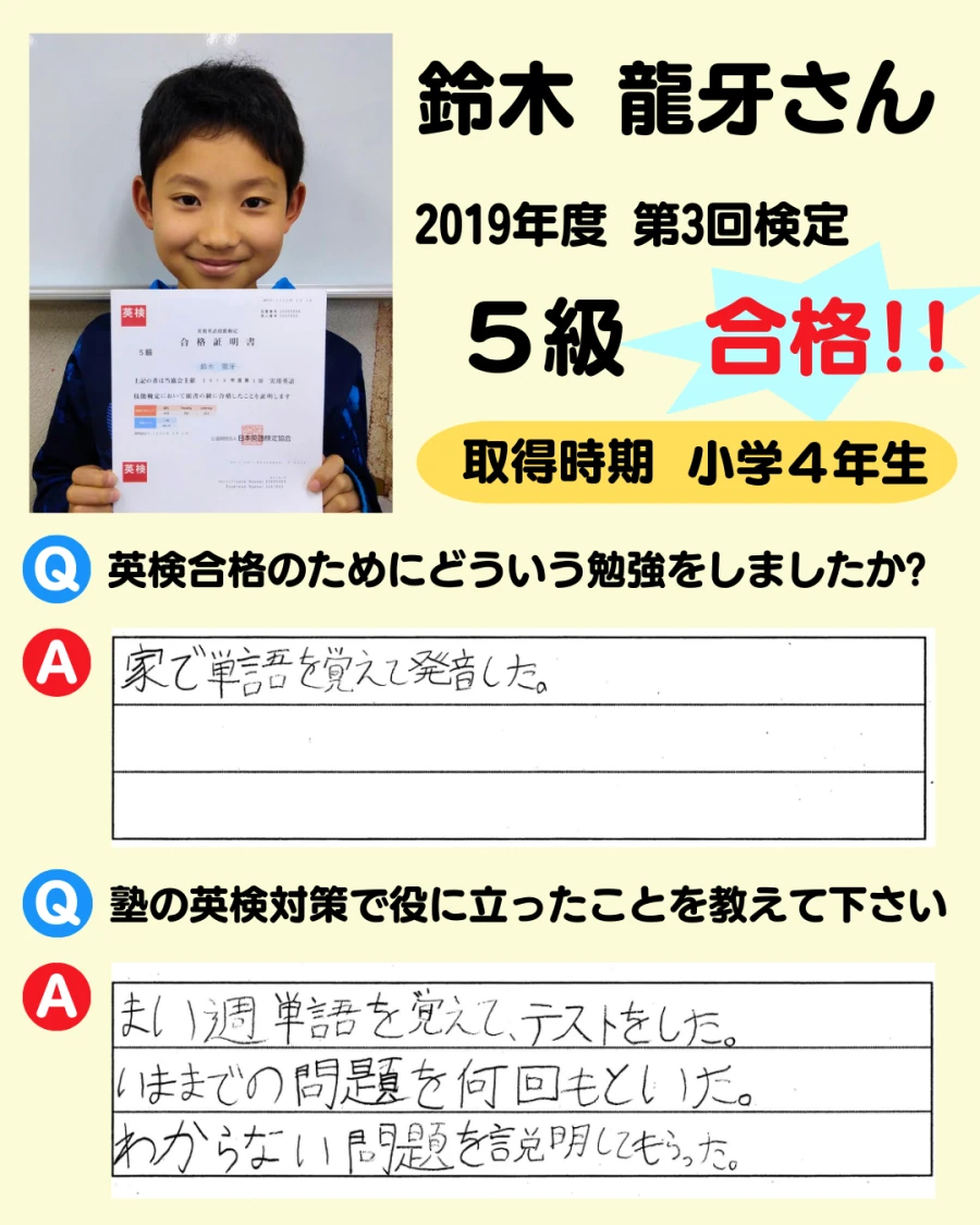 5級の英検合格者アンケート画像 6