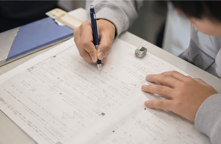 教材に向かって手元で問題に取り組む学習イメージ